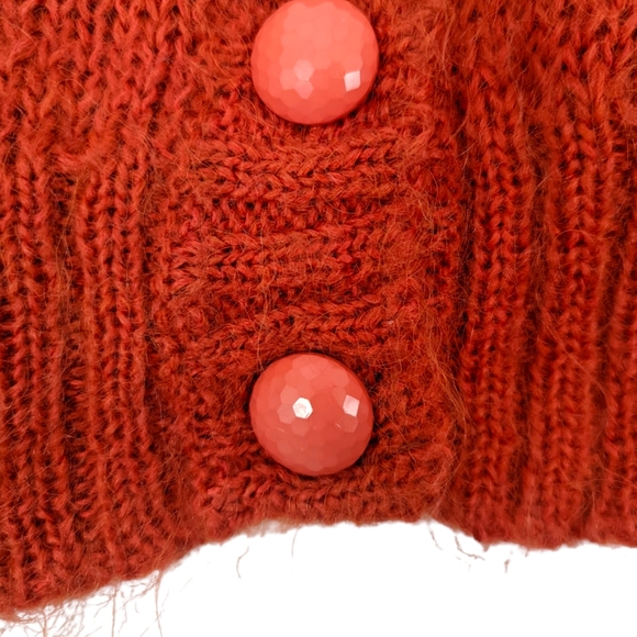 Vintage Wool Button Cardigan Sweater Womens Medium Orange DD Sloane V Neck - Picture 3 of 13